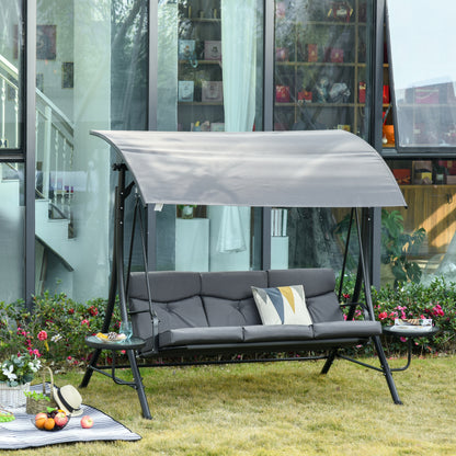 Dark Grey Steel Swing Bench with Adjustable Canopy