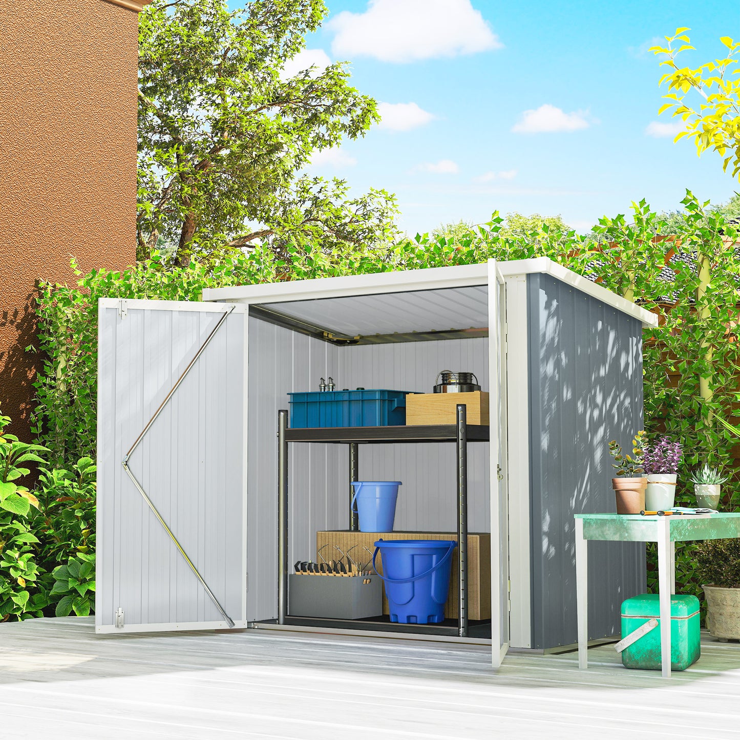 5' x 3' Metal Garden Storage Shed, Tool House with Double Doors for Backyard, Patio, Lawn