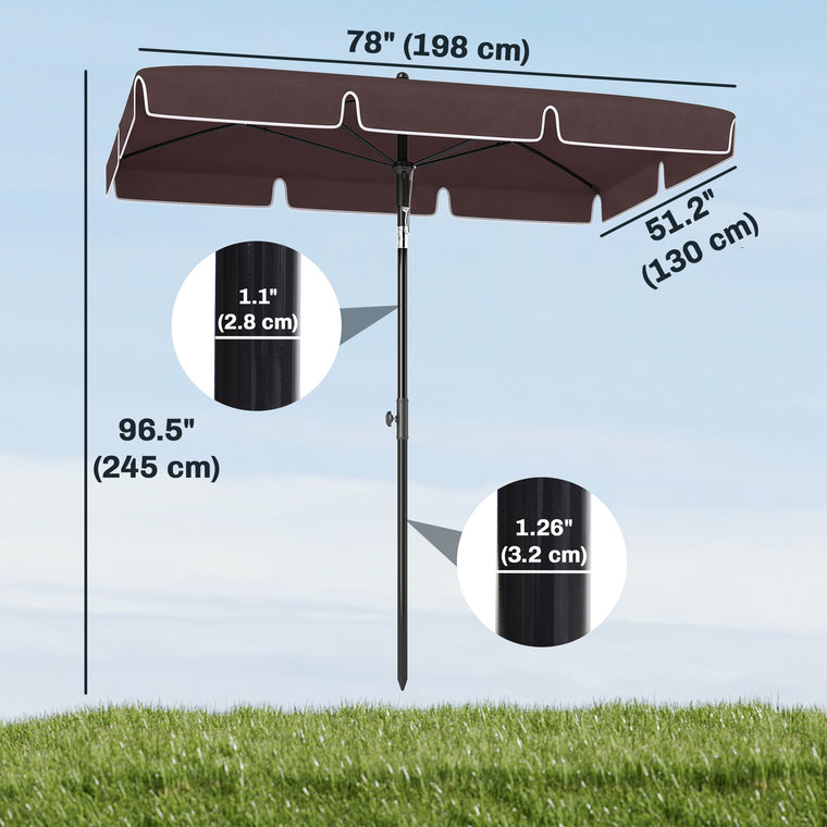 6.5' x 4' Coffee Aluminum Rectangle Patio Umbrella