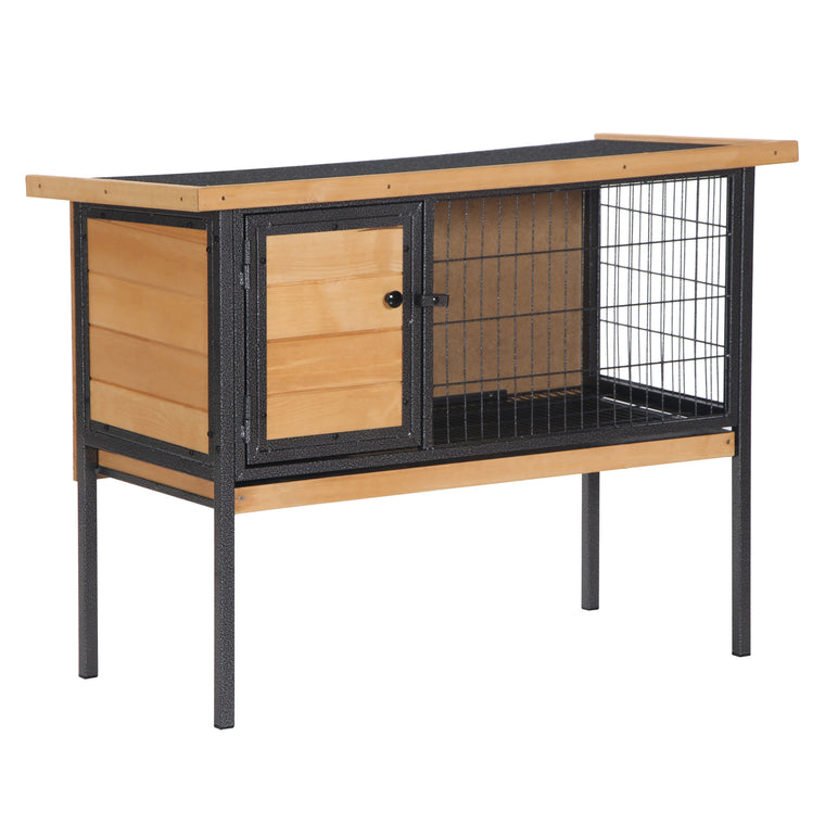 Yellow Wooden Rabbit Hutch with Tray & Water-Resistant Roof