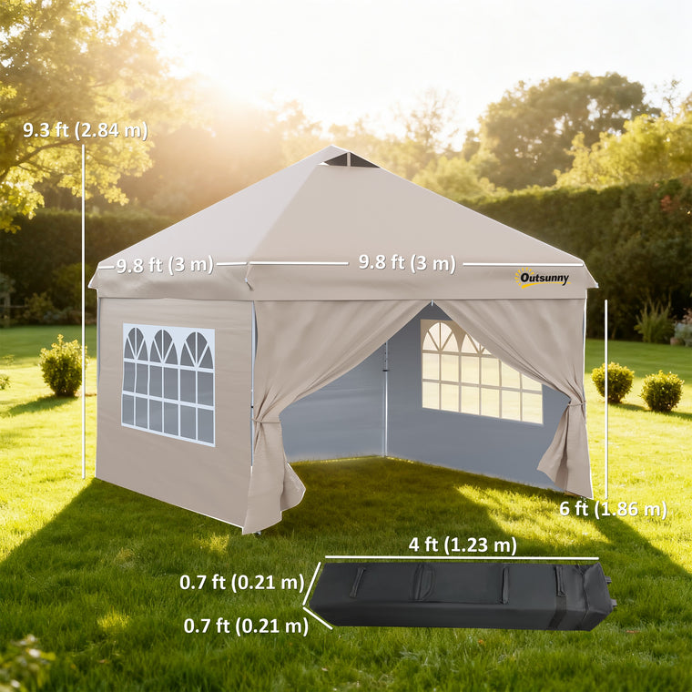 10' x 10' Beige Pop Up Sun Shelter with Wheeled Bag