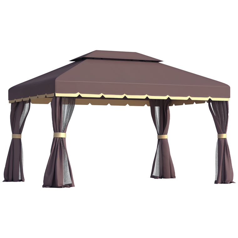10' x 13' Coffee Aluminum Gazebo with Netting & Curtains