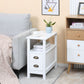 Slim End Table with 2 Drawers and Storage Shelf, Sofa Side Table for Living Room, Narrow Nightstand, White