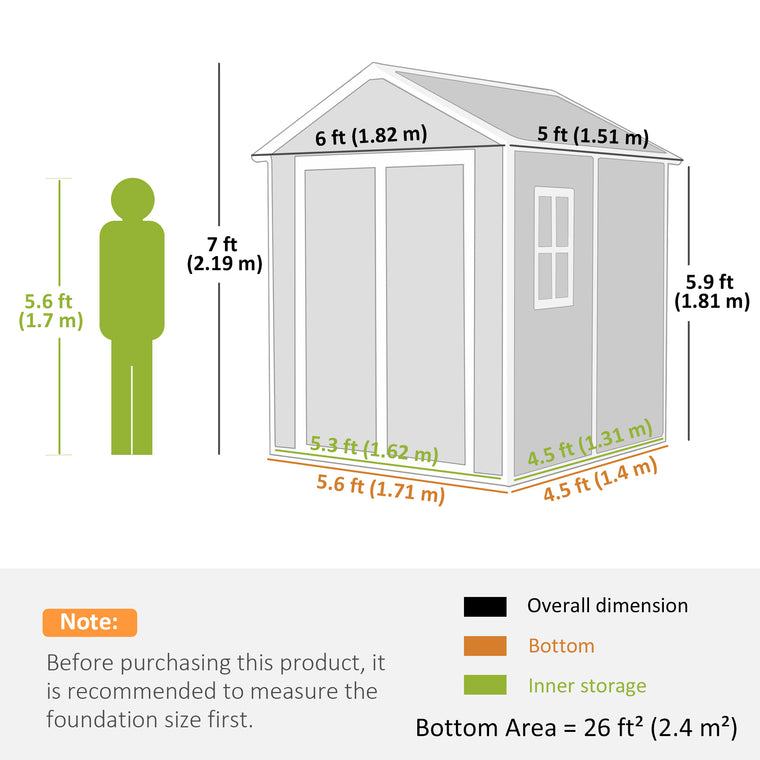 6' x 5' Wood Garden Shed with Lockable Doors and Vents