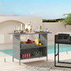 Wicker Outdoor Bar Table, PE Rattan Bar Height Patio Table with 2 Shelves, Steel Frame for Garden, Backyard, Dark Grey