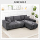 Sectional Couch with Integrated Seat, 3 Seater L-Shaped Sofa with Changeable Chaise, Spring Cushion, 2 Pillows, Grey