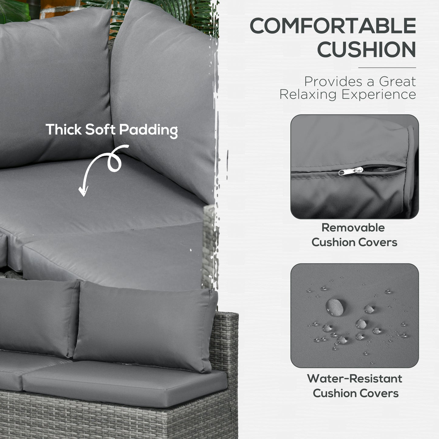 3 Pieces Rattan Wicker Outdoor Conversation Furniture Set w/ Loveseats Coffee Table Cushions for Garden, Patio, Beige
