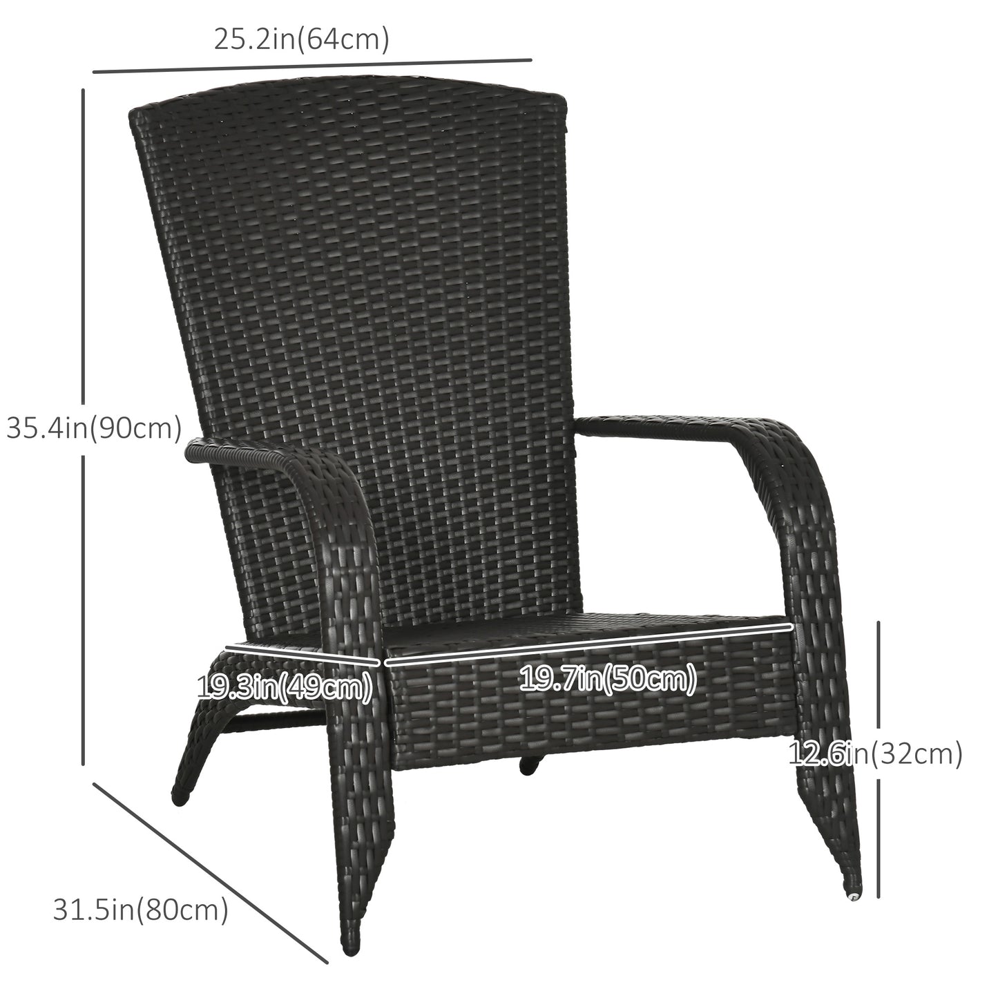 Patio Wicker Adirondack Chair, Outdoor Rattan Muskoka Chair with Cushions for Patio, Garden, Backyard Dark Blue