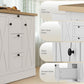 Farmhouse Kitchen Island Cart with Power Outlet and Soft-Close Doors, 49" Kitchen Island with 3 Drawers, White