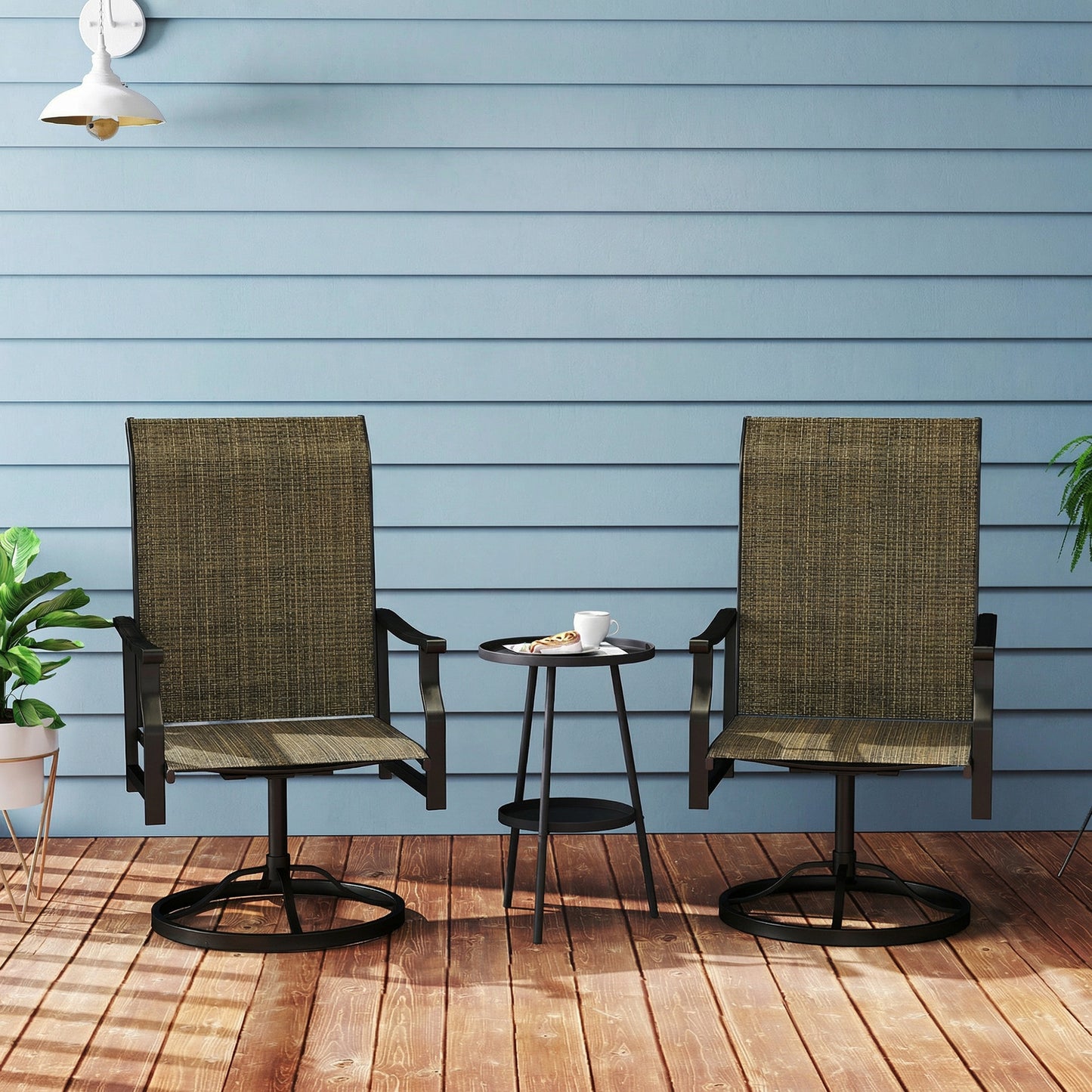 Patio Swivel Chair Set of 2, Swivel Rocker Outdoor Chairs with High Back, for Lawn Garden Backyard Deck, Light Grey - Brown
