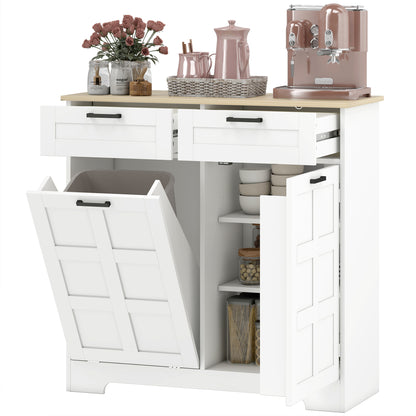 13-Gallon Tilt-Out Trash Cabinet with Drawers - White