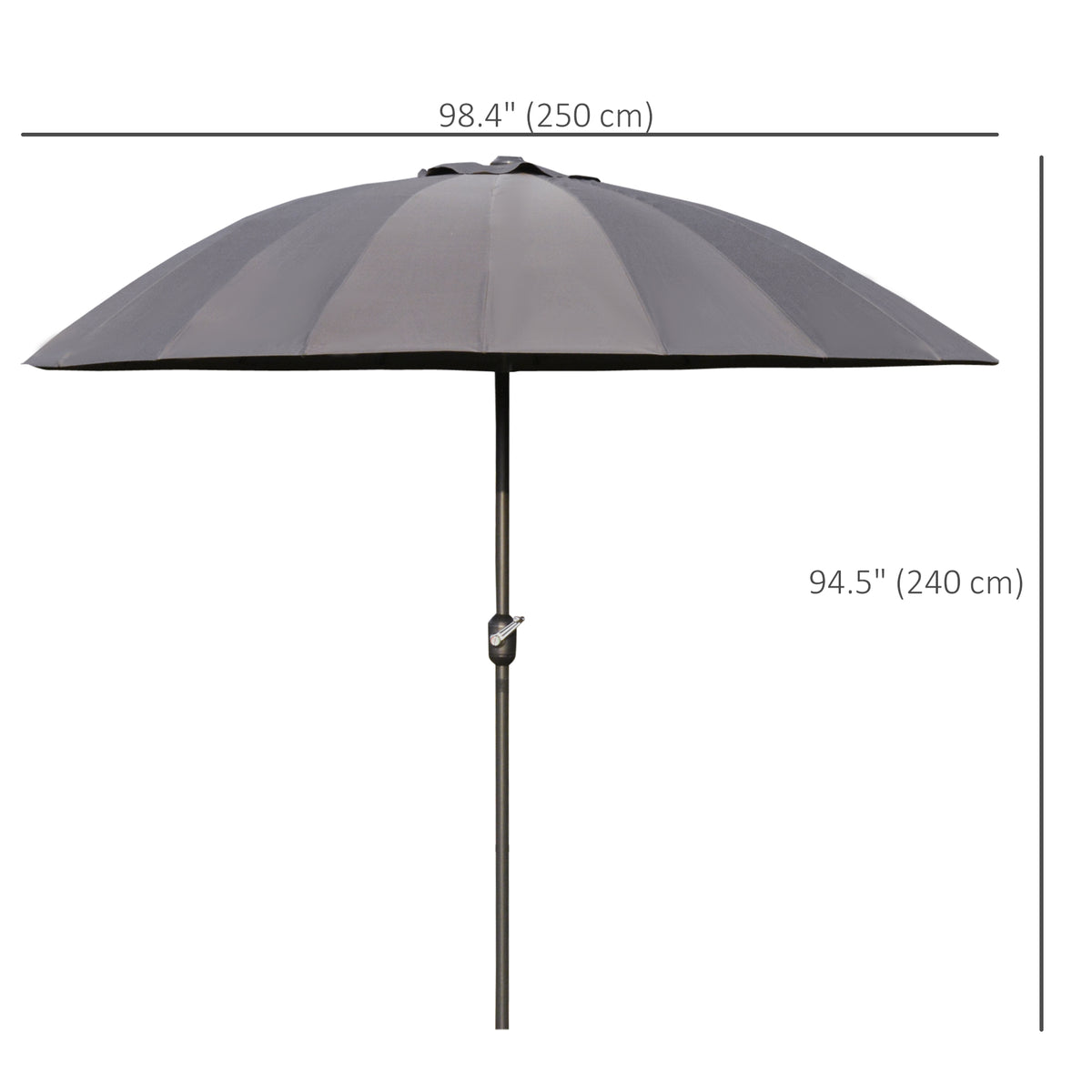 8ft Shanghai Garden Parasol Umbrella with Crank & Tilt, Adjustable Outdoor Sun Shade, Dark Grey