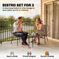 3 Piece Wicker Patio Furniture Set, Outdoor Bistro Set with Steel Table, Rattan Outdoor Conversation Furniture, Grey