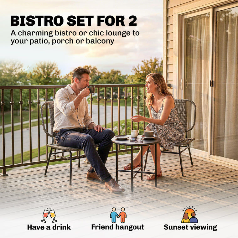 3-Piece Wicker Bistro Set with Steel Table