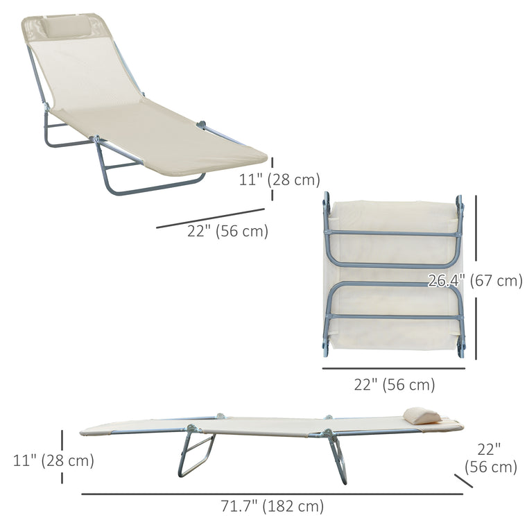 Portable Folding Chaise Lounge with Pillow - Beige