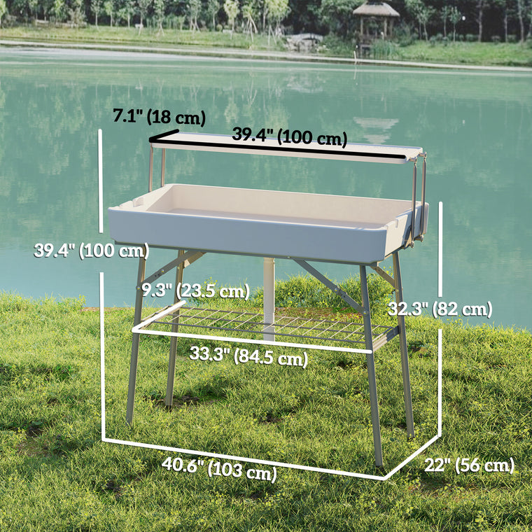 White 3.5ft Folding Ice Cooler Table with Storage Shelf