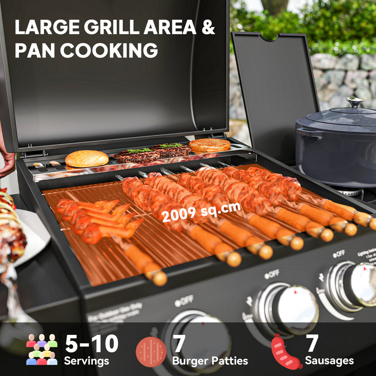 3-Burner Propane Gas Grill with Side Burner & Cabinet