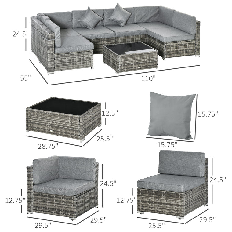 Light Grey 7-Piece Wicker Sectional Set with Tea Table