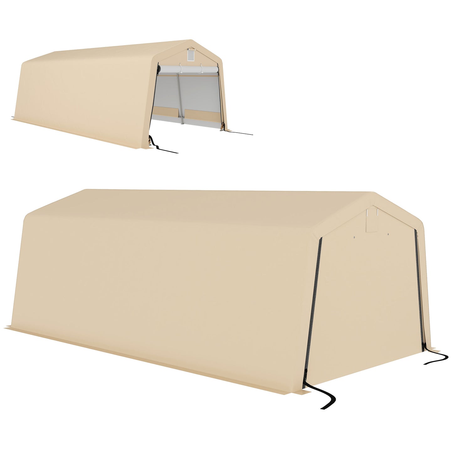 Portable Garage, Heavy Duty Carport Canopy with Ventilation Windows and Large Roll-up Door, Dark Grey