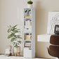 6-Tier Bookcase, Tall Narrow Bookshelf with Drawer and Door, White