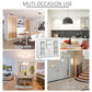 Modern Kitchen Sideboard with 2 Drawers, Coffee Bar Cabinet with Glass Doors Storage Cupboard and Open Shelf, White