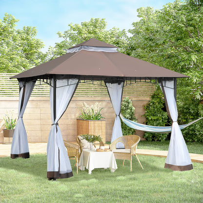 10' x 10' Coffee Double-Tier Gazebo with Metal Frame