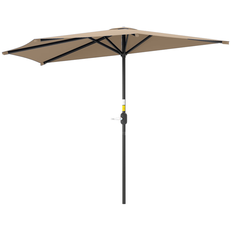9.8' Coffee Half-Round Patio Umbrella with Crank Handle
