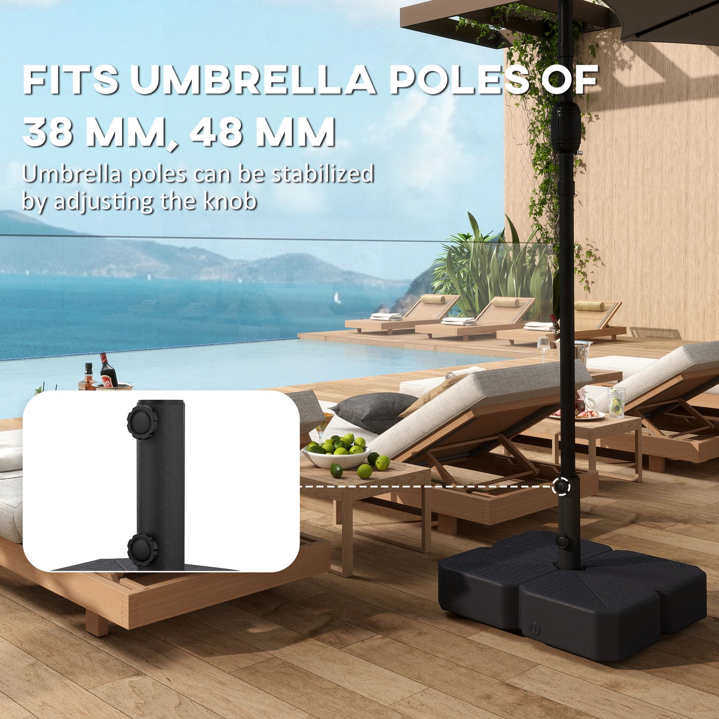 Patio Umbrella Base with Wheels & Brake Heavy Duty Outdoor Umbrella Stand Holder for for 1.5"/1.9" Poles Black