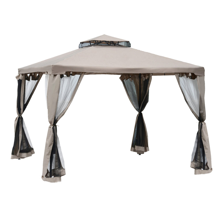 10' x 10' Brown Gazebo Pavilion with 2-Tier Roof & Steel Frame