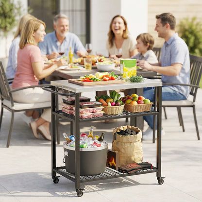 Black 2-Shelf Pizza Oven Stand with Stainless Steel Top