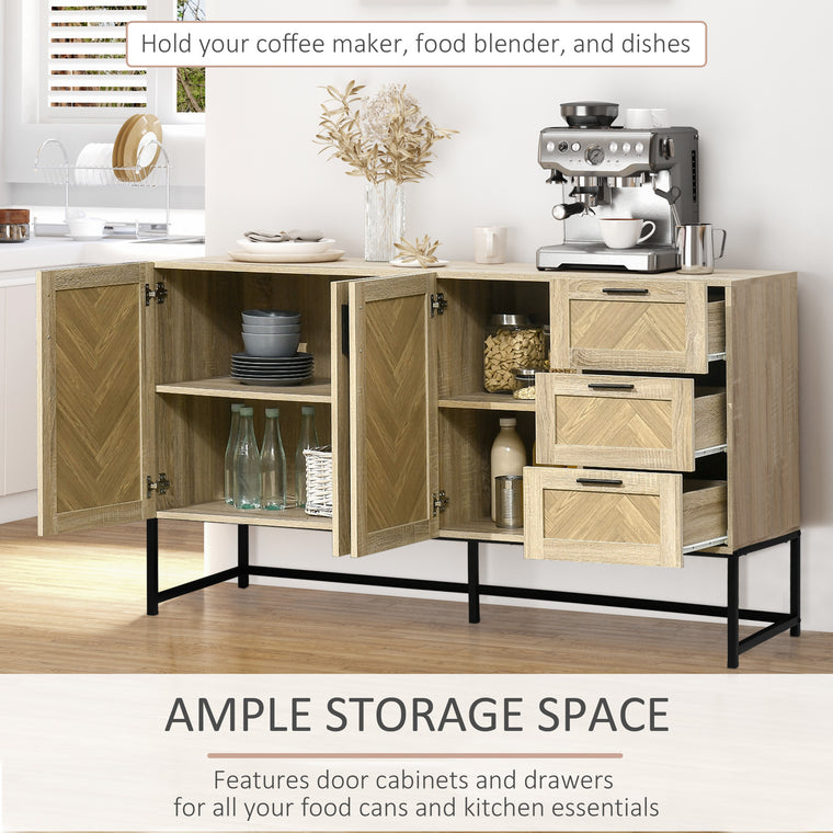 Coffee Bar Cabinet with Drawers and Shelves - Oak