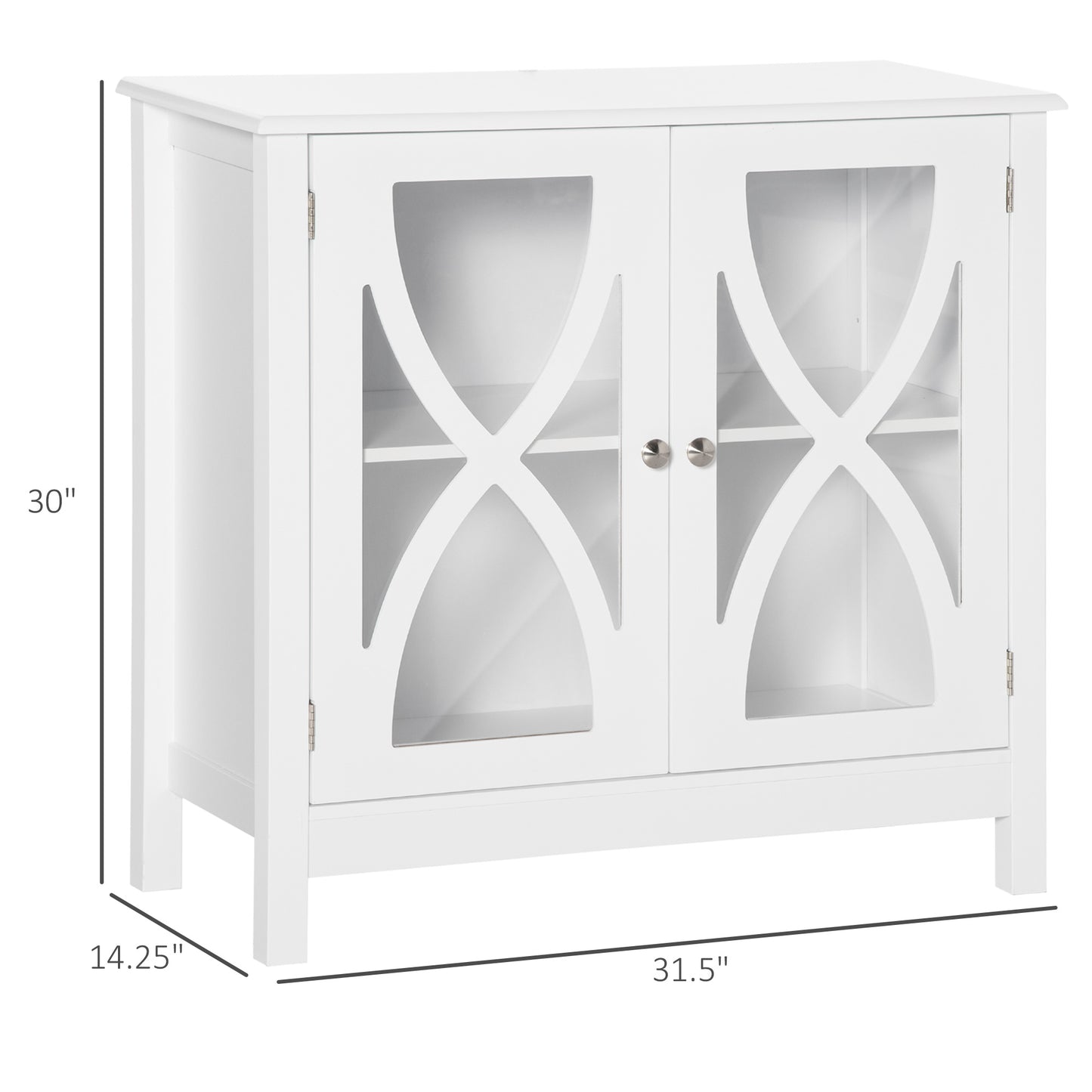 Kitchen Sideboard, Glass Door Buffet Cabinet, Bathroom Storage Cabinet with Adjustable Storage Shelf for Dining Room, Living Room, White