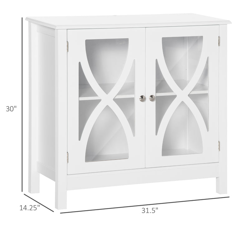 Glass Door Buffet Cabinet with Shelf - White