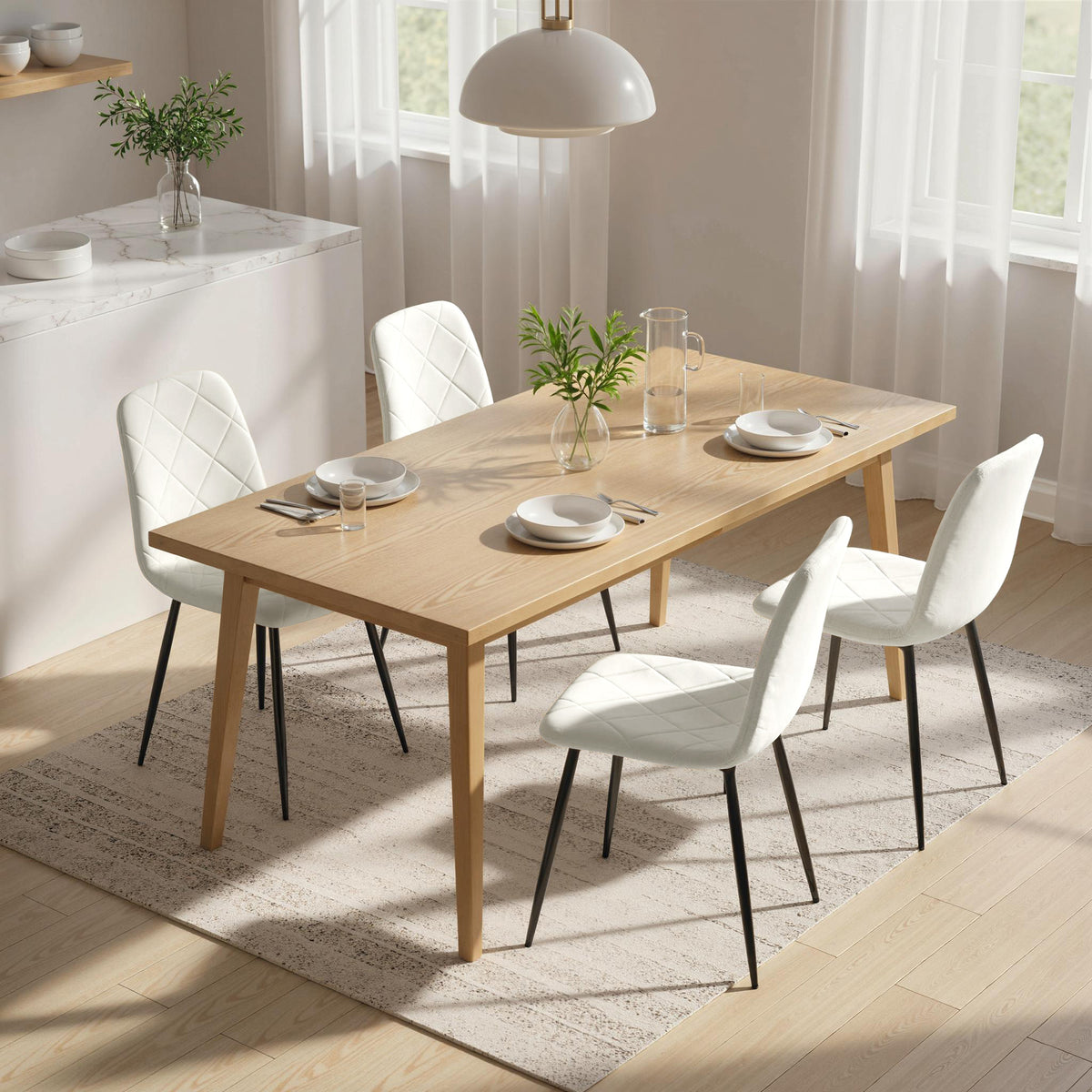 Dining Chairs Set of 4, Upholstered Dining Room Chairs with Steel Legs, Modern Kitchen Chair for Dining Room, Cream