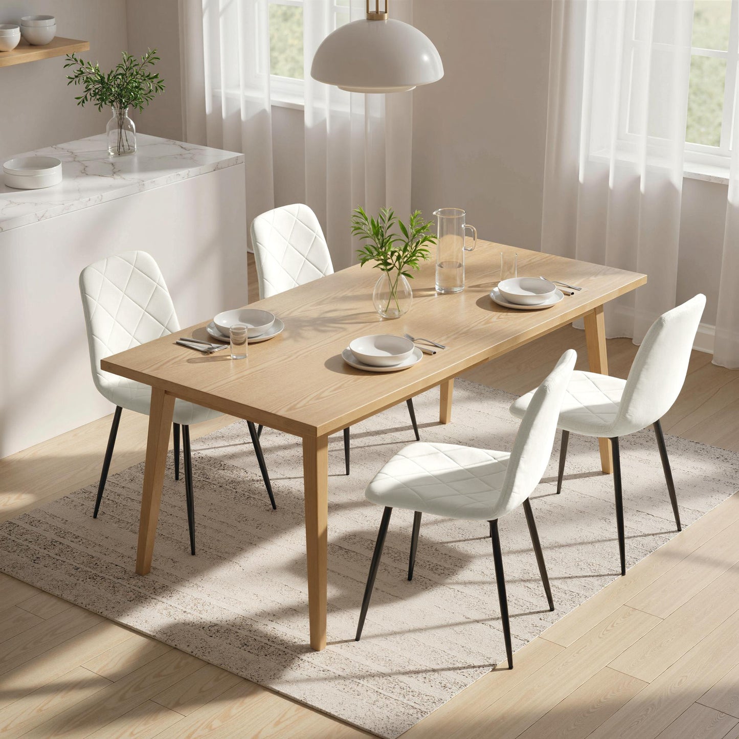 Dining Chairs Set of 4, Upholstered Dining Room Chairs with Steel Legs, Modern Kitchen Chair for Dining Room, Cream