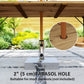 Wooden Outdoor Dining Table for 6 with 2" Umbrella Hole, Slatted Tabletop, Metal Frame, for Yard, Deck, Lawn