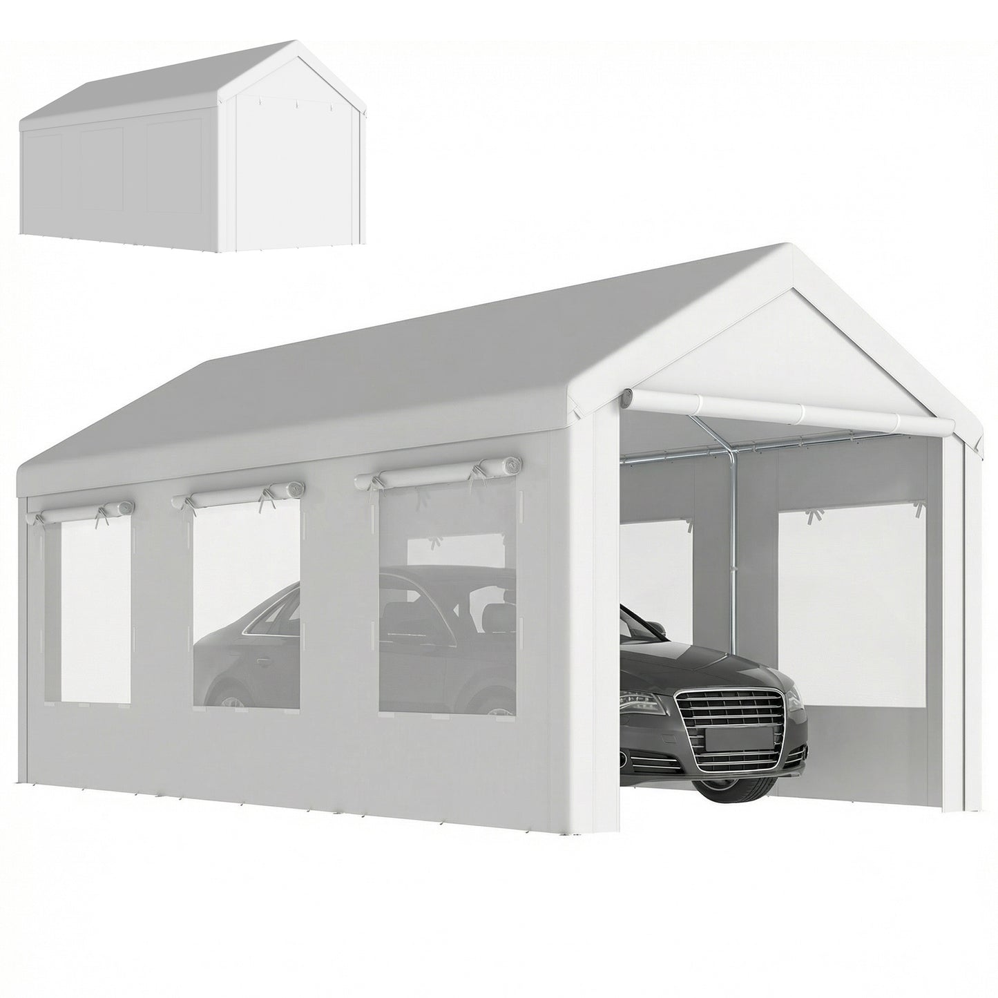 10' x 20' White Heavy Duty Carport with Doors & Windows