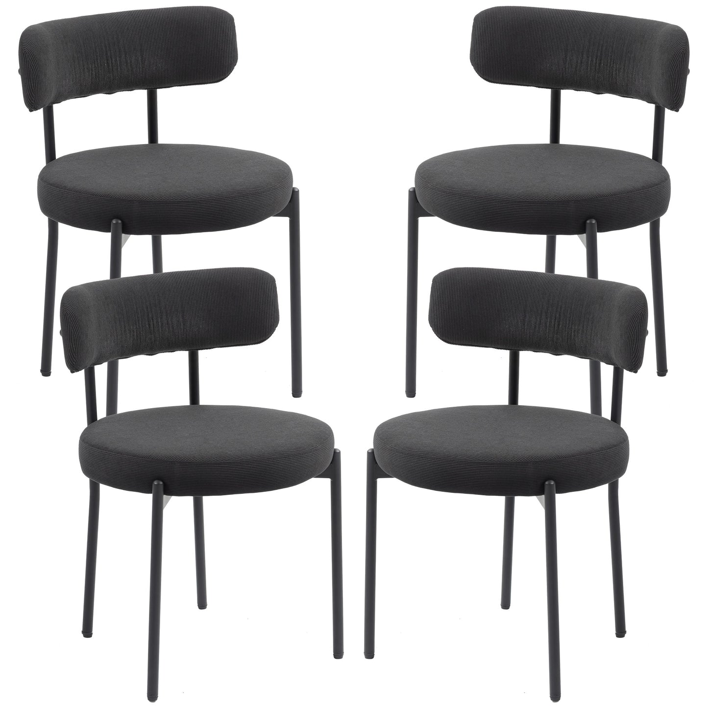 4 Pieces Kitchen Chairs, Modern Dining Chairs w/ Corduroy Upholstery and Steel Legs for Living Room, Black