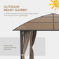 10' x 10' Outdoor Hardtop Gazebo Canopy with UV60+ Polycarbonate Roof, Steel Frame, Central Hook, Curtains, Khaki