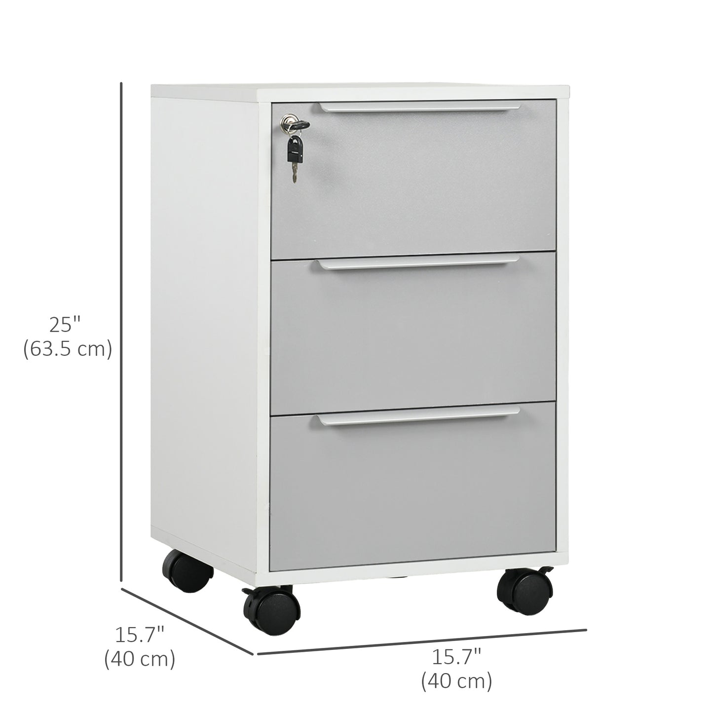 3 Drawer File Cabinet with Wheels, Vertical Filing Cabinet with Lock, Grey