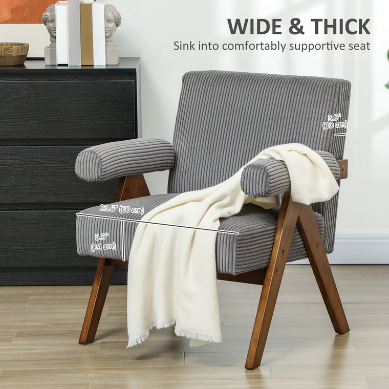 Corduroy Accent Chair with Padded Armrests