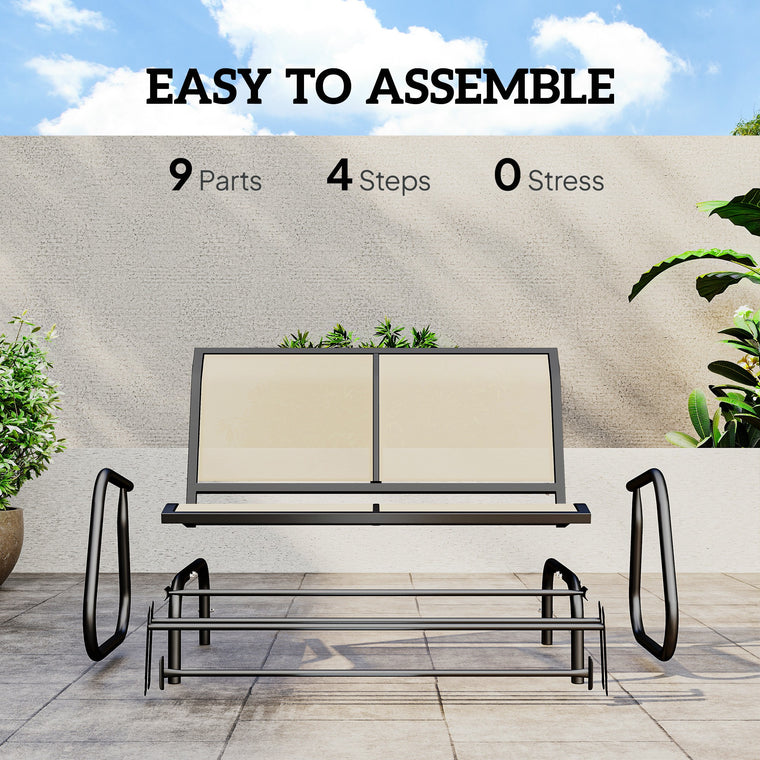Cream White Outdoor Glider Bench with Mesh Fabric