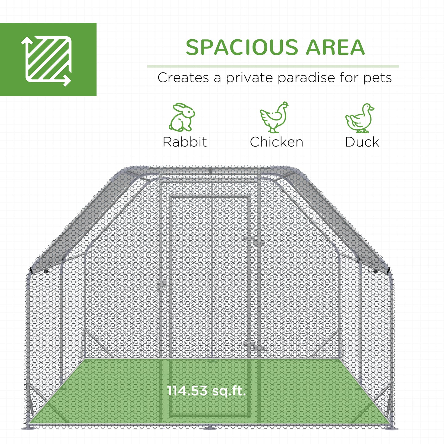 Chicken Run Outdoor, Galvanized Large Metal Chicken Coop Cage, Walk-in Enclosure Poultry Hen Run House Playpen Rabbit Hutch with Flat Roof, Cover