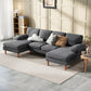 U Shape Couch with Double Chaise Lounge, Modern 4 Seater Sofa with Wooden Legs, Fabric Sofa for Living Room, Dark Grey