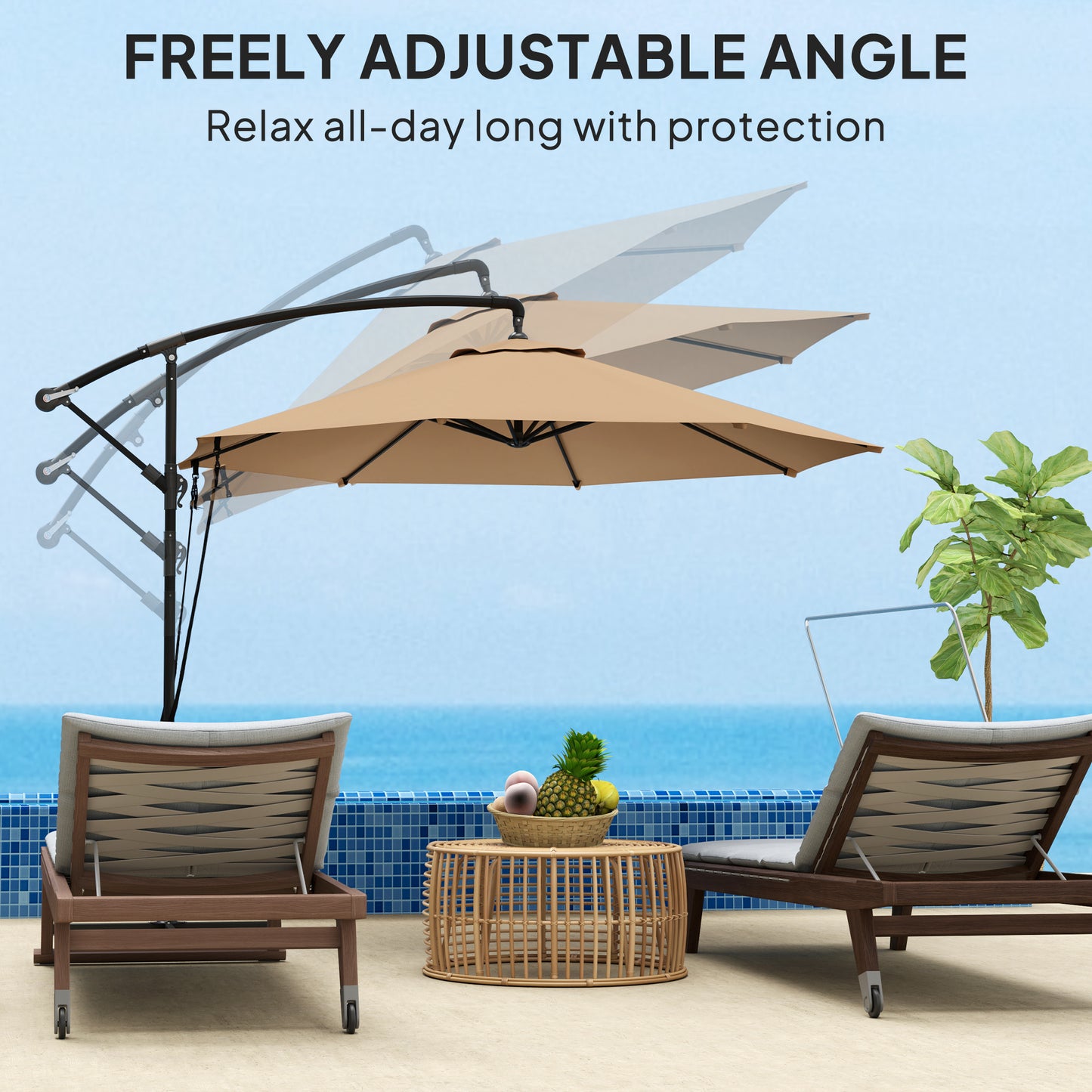 9.5' Khaki Cantilever Umbrella with Wind Protection Strap