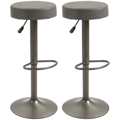 Set of 2 Adjustable Swivel Bar Stools with Footrest - Dark Grey
