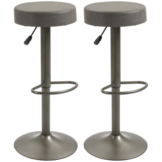 Set of 2 Adjustable Swivel Bar Stools with Footrest - Dark Grey
