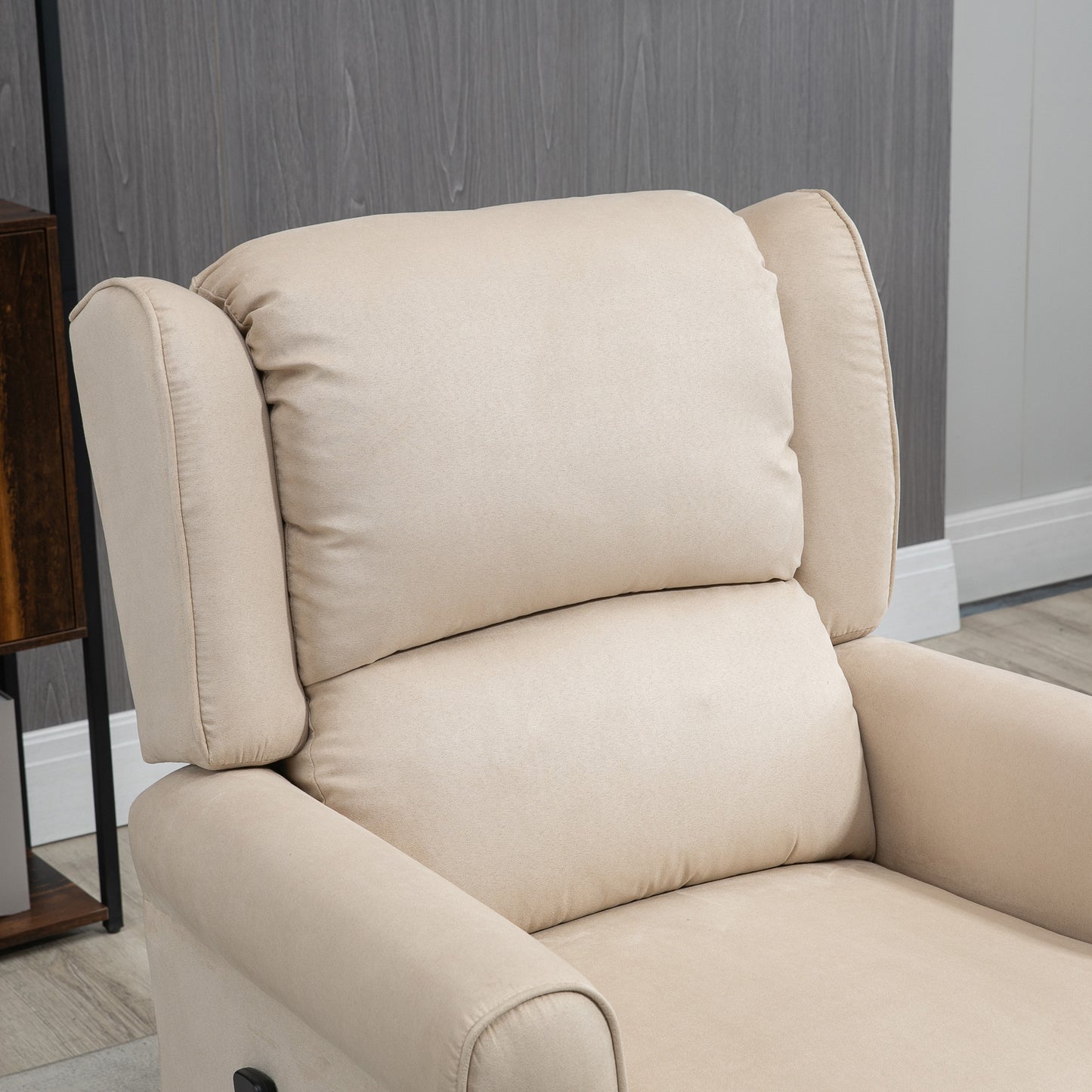 Massage Recliner Chair for Living Room, Push Back Recliner Sofa, Suede Wingback Reclining Chair with Extendable Footrest, Wood Legs, Remote Control, Side Pockets, Beige