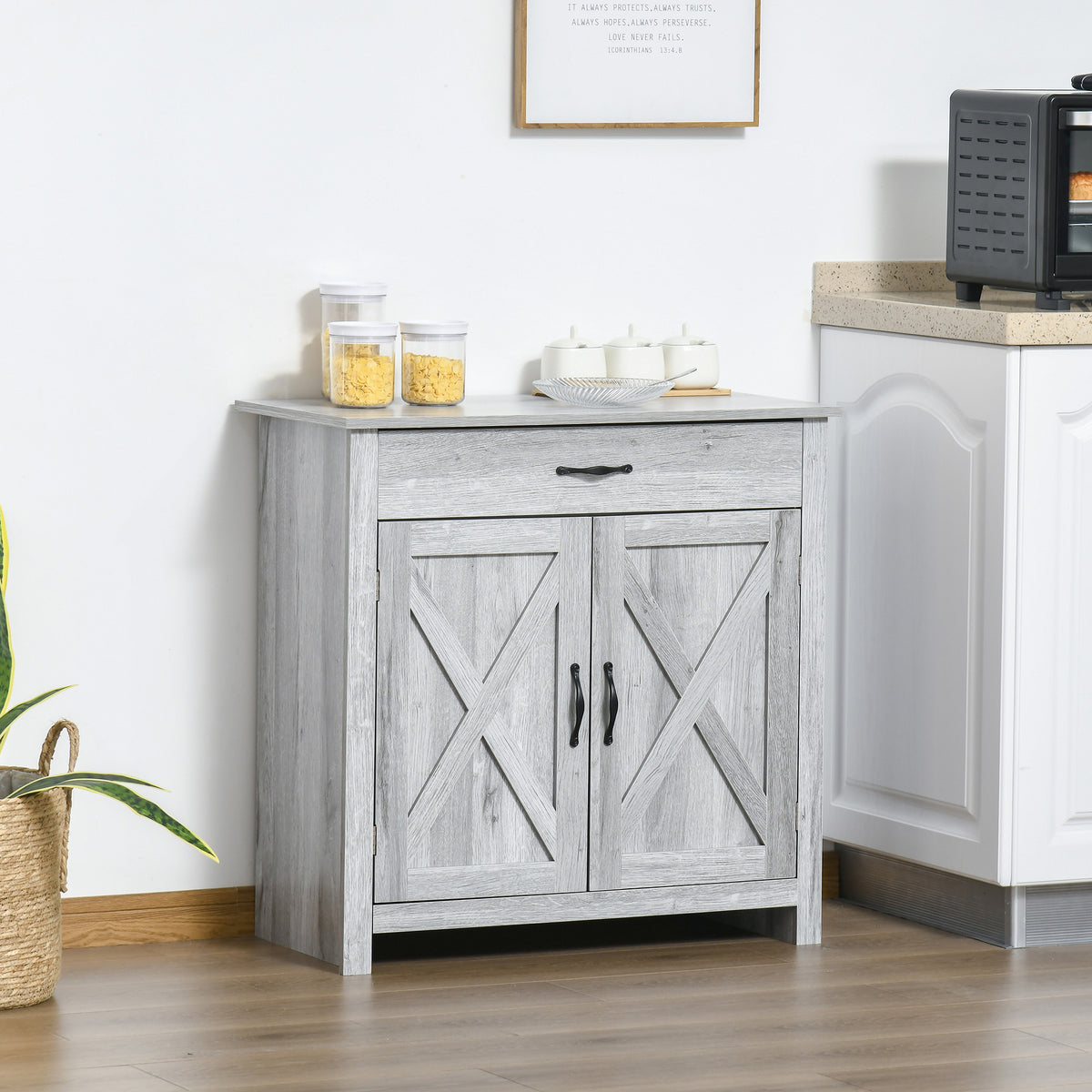 Farmhouse Sideboard Buffet Cabinet, Storage Cabinet with Barn Doors, Grey Grain