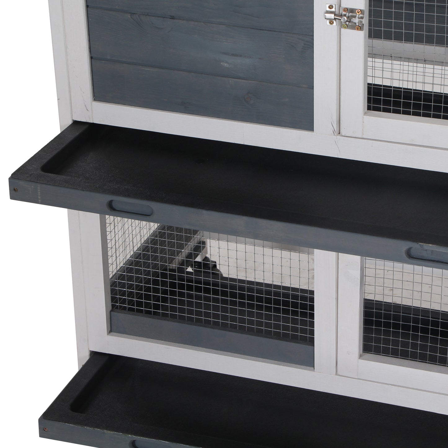 Wooden Rabbit Hutch Elevated Pet House Bunny Cage Small Animal Habitat with Slide-out Tray Lockable Door Openable Top for Indoor 58" x 18" x 35" Grey